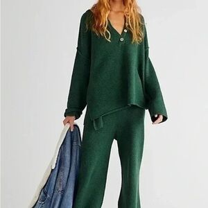 Free People Dark Green Knit Two-Piece Sweater Set
